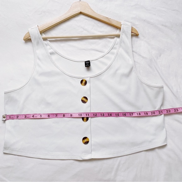 White Faux Button Down Ribbed Cropped Tank Top - Picture 4 of 9